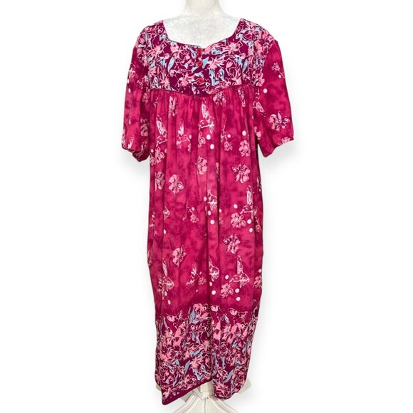 Only Necessities Pink Floral Lounge Dress 5X Plus Size Cotton Maxi Nightgown - Picture 1 of 8